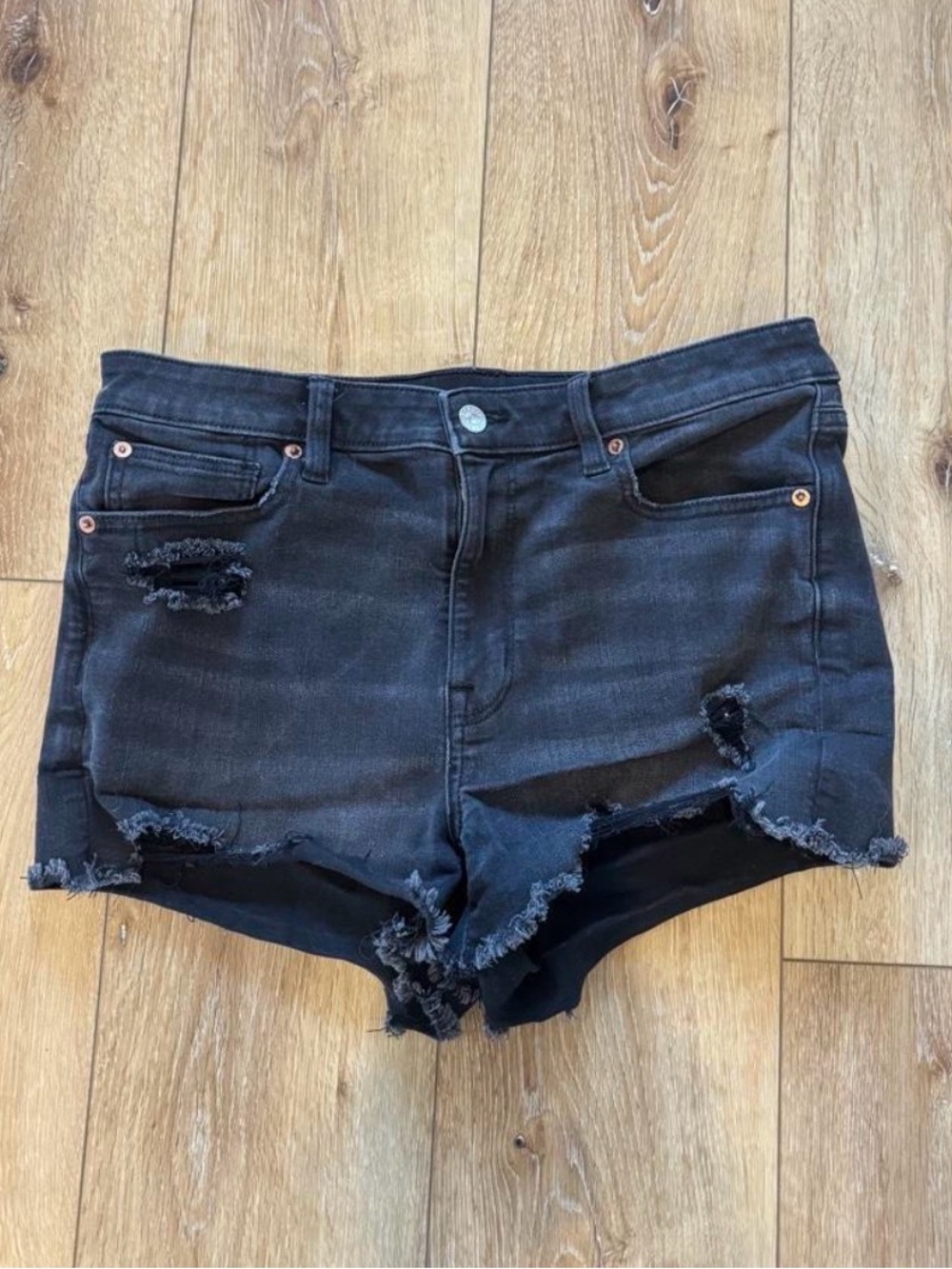 American Eagle Black Distressed High Rise Denim Shorts | Size 12